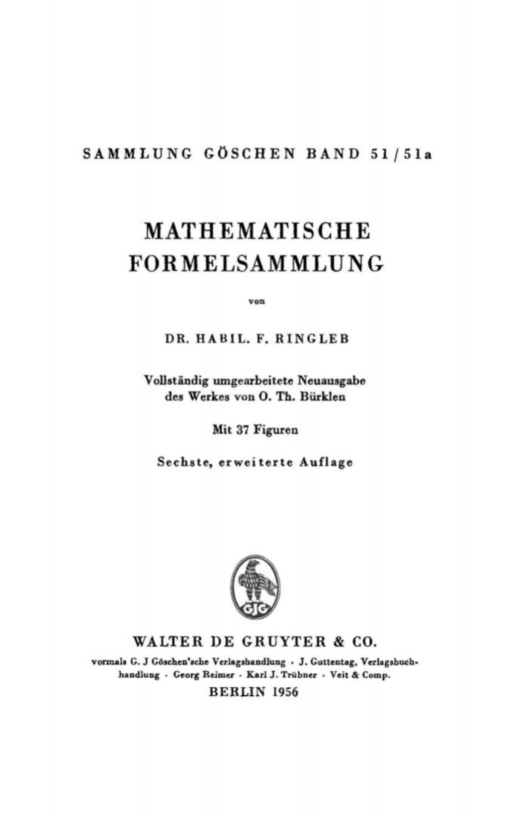 Mathematische Formelsammlung 6th Edition