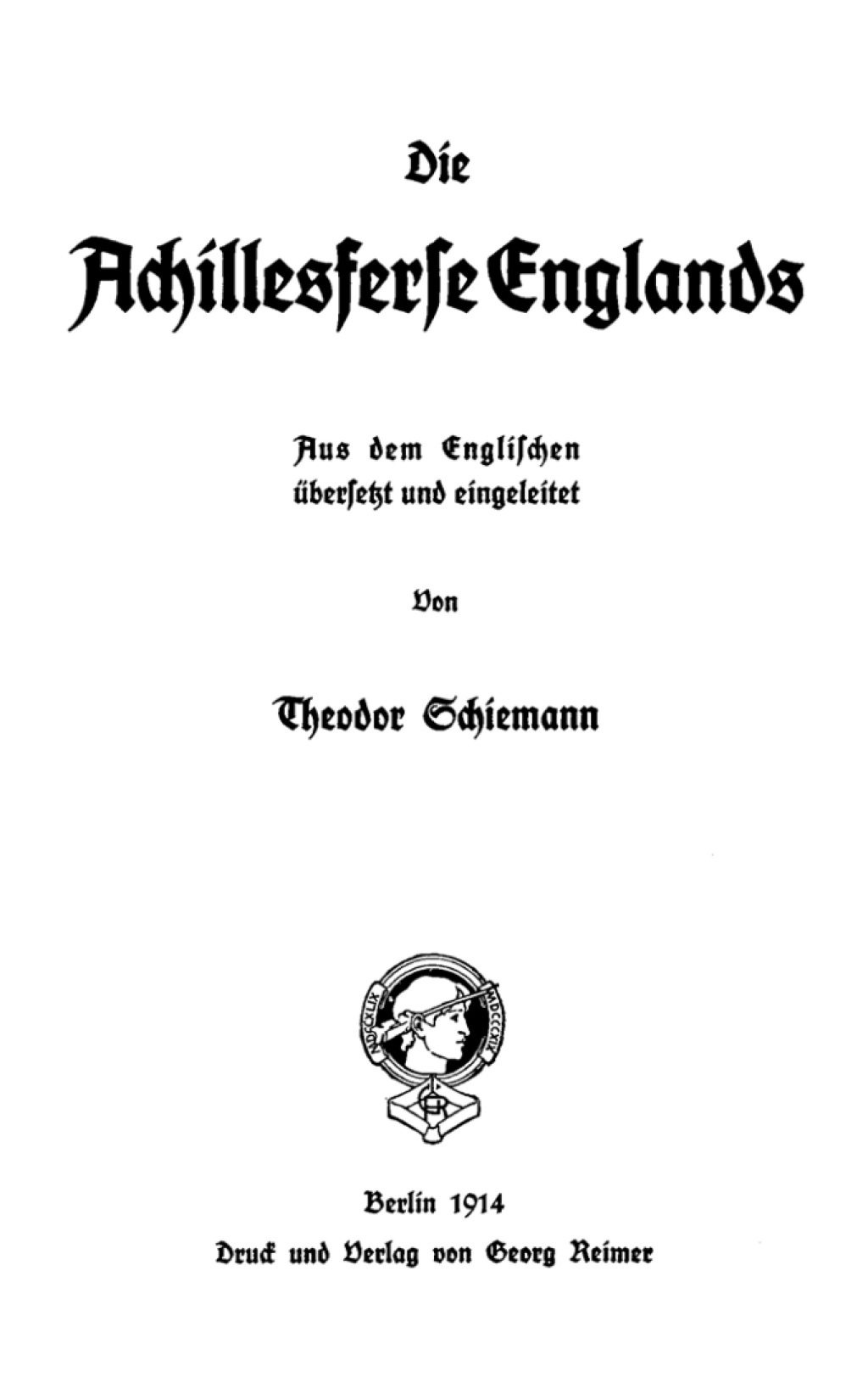 Die Achillesferse Englands 1st Edition