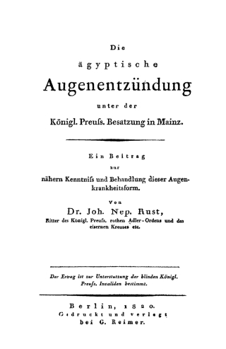 Cover image: Die ägyptische Augenentzündung unter der königlichen preußischen Besatzung in Mainz 1st edition 9783111223926