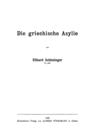 Cover image: Die griechische Asylie 1st edition 9783111225852