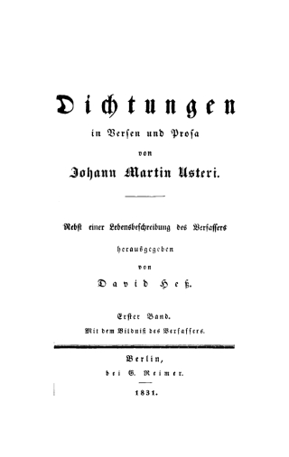 Immagine di copertina: Johann Martin Usteri: Dichtungen in Versen und Prosa. Band 1 1st edition 9783111229133