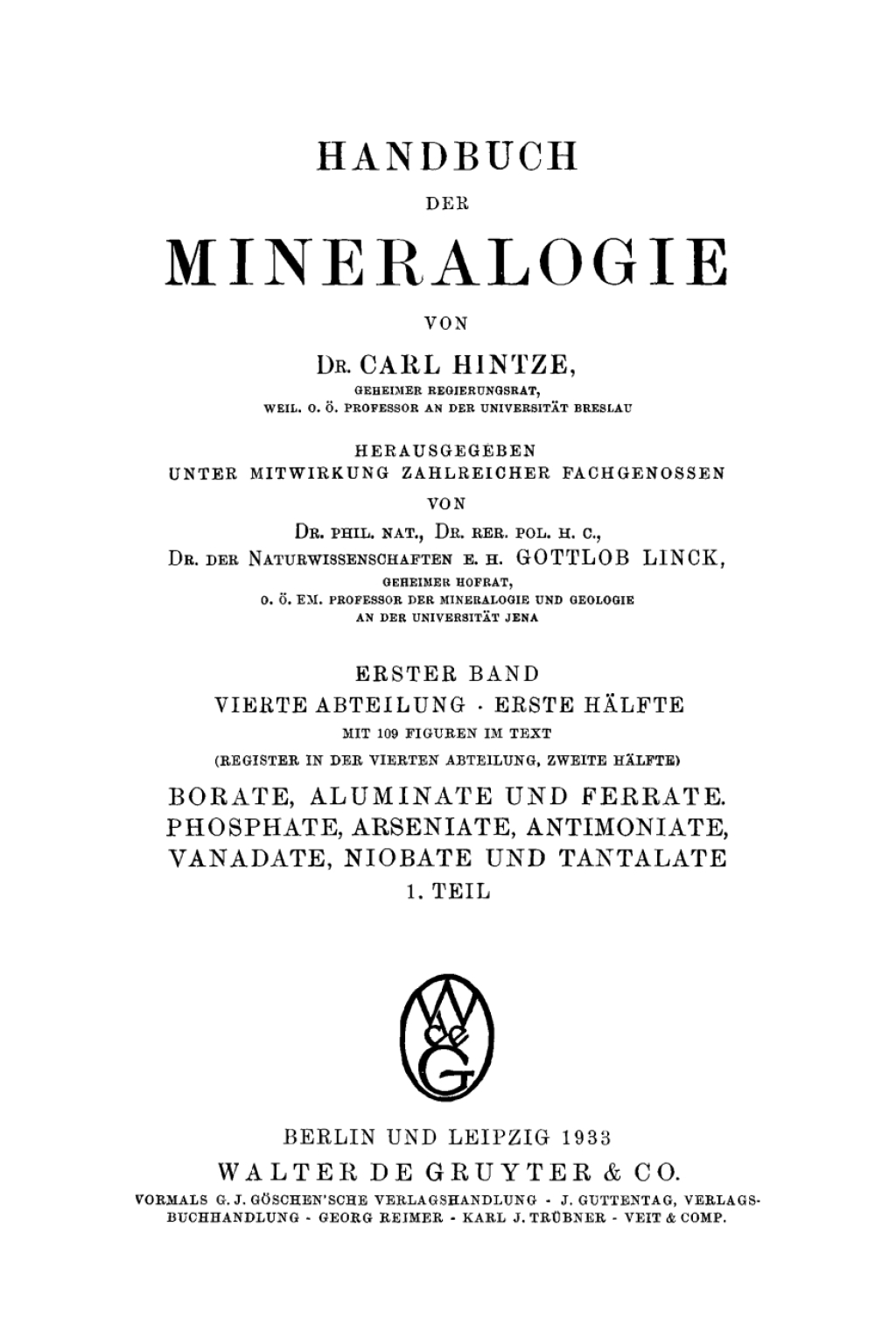 Borate, Aluminate und Ferrate Phosphate, Arseniate, Antimoniate, Vanadate, Niobate und Tantalate 1st Edition