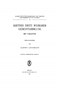 Cover image: Goethes erste Weimarer Gedichtsammlung 1st edition 9783111253718