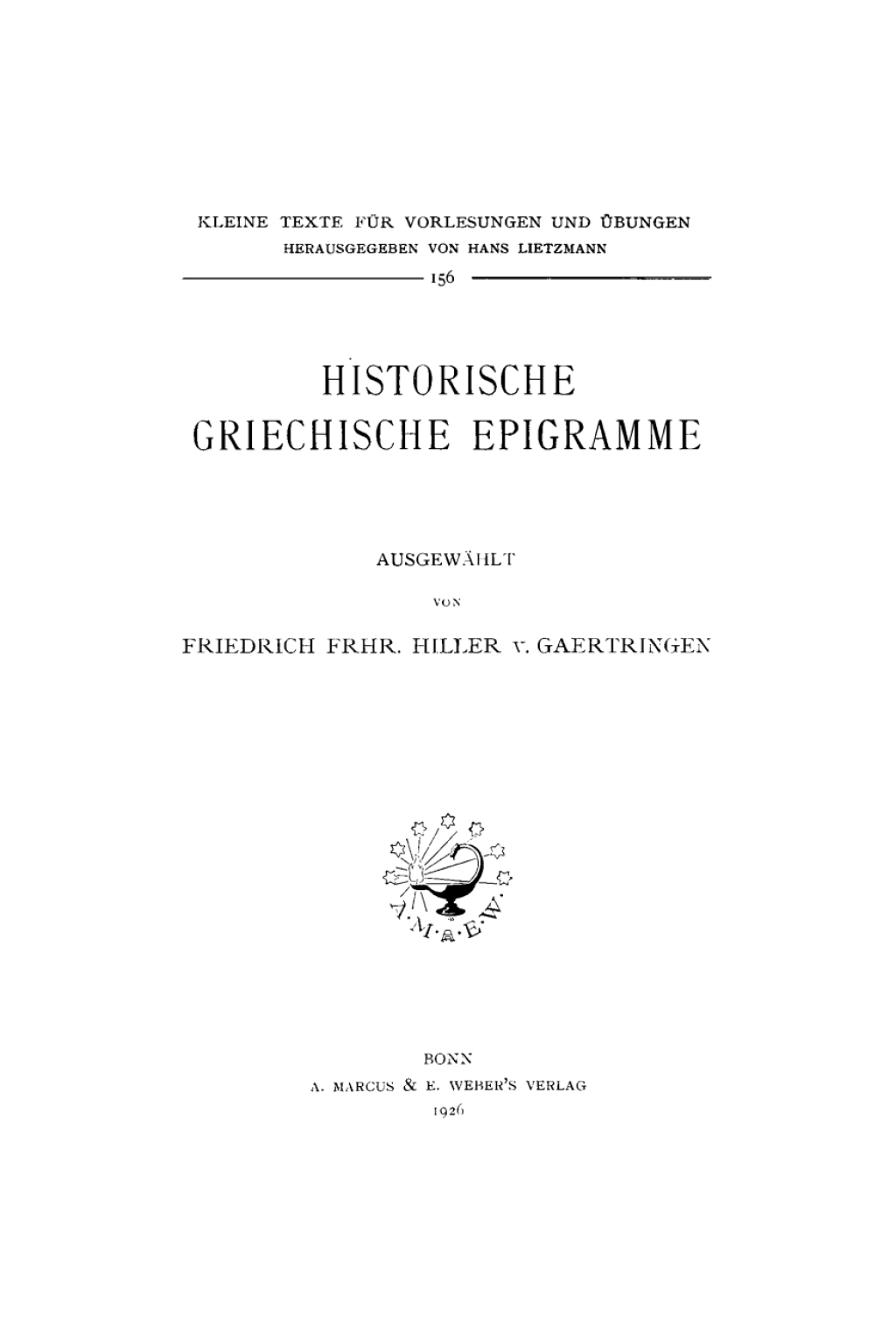 Historische griechische Epigramme 1st Edition