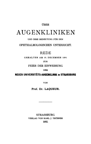 Imagen de portada: Über Augenkliniken und ihre Bedeutung für den ophthalmologischen Unterricht 1st edition 9783111286853