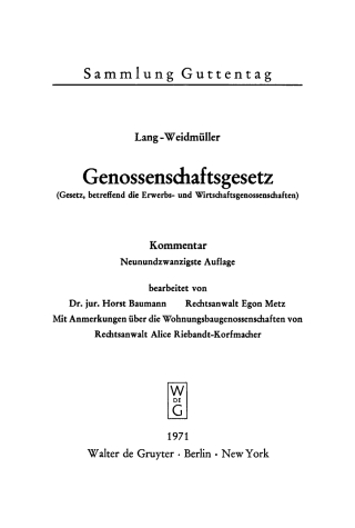 Imagen de portada: Genossenschaftsgesetz 29th edition 9783110016017