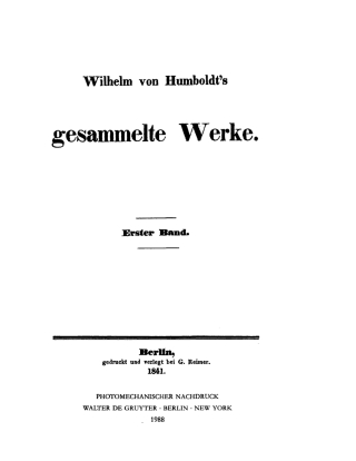 Imagen de portada: Wilhelm von Humboldt: Gesammelte Werke. Band 1 1st edition 9783111293936