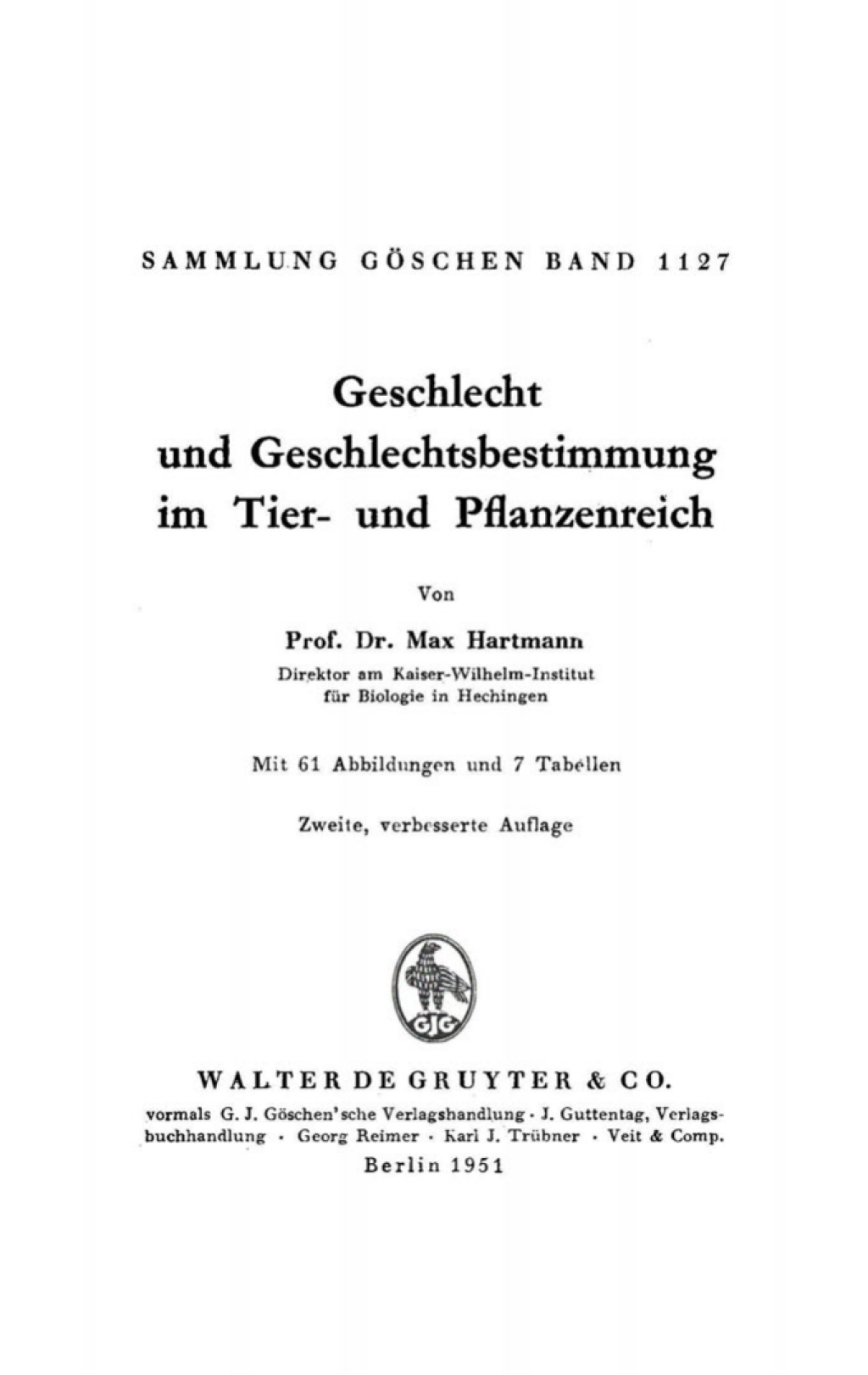 Geschlecht und Geschlechtsbestimmung im Tier- und Pflanzenreich 2nd Edition