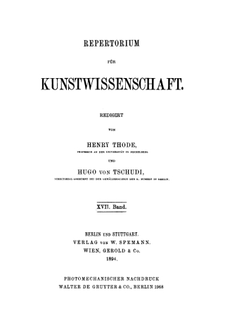 Cover image: Repertorium für Kunstwissenschaft. Band 17 1st edition 9783111297422