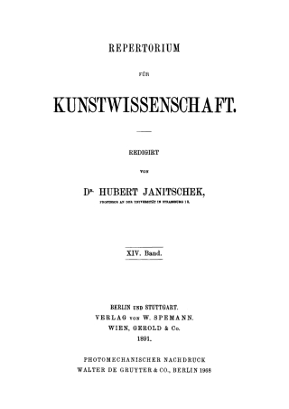 Imagen de portada: Repertorium für Kunstwissenschaft. Band 14 1st edition 9783111297446