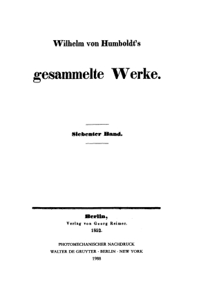 Cover image: Wilhelm von Humboldt: Gesammelte Werke. Band 7 1st edition 9783111298702