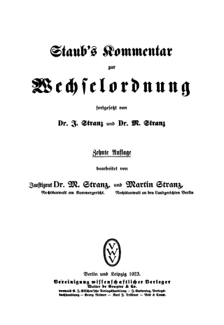Cover image: Staub's Kommentar zur Wechselordnung 10th edition 9783111303857