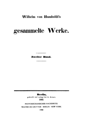 Imagen de portada: Wilhelm von Humboldt: Gesammelte Werke. Band 2 1st edition 9783111312569