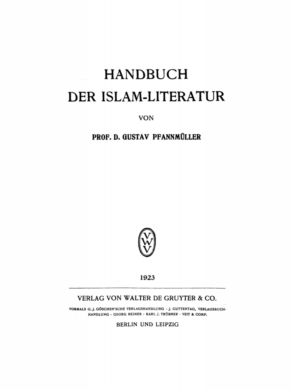 Handbuch der Islam-Literatur 1st Edition
