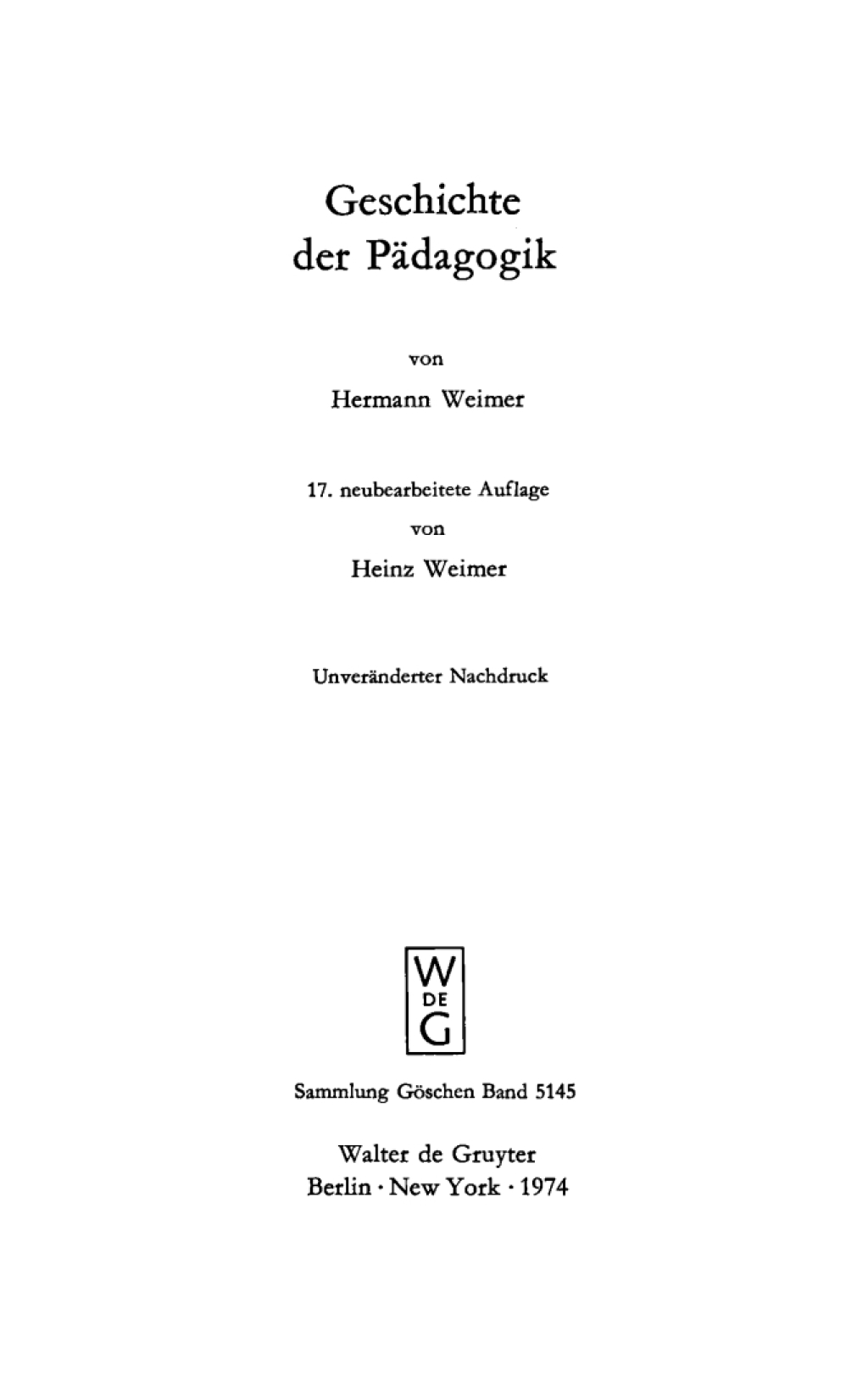 Geschichte der Pädagogik 17th Edition