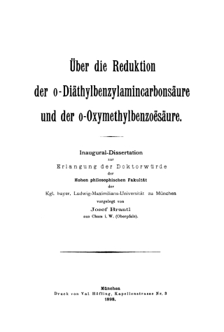 Cover image: Über die Reduktion der o-Diäthylbenzylamincarbonsäure und der o-Oxymethylbenzoësäure 1st edition 9783112326077