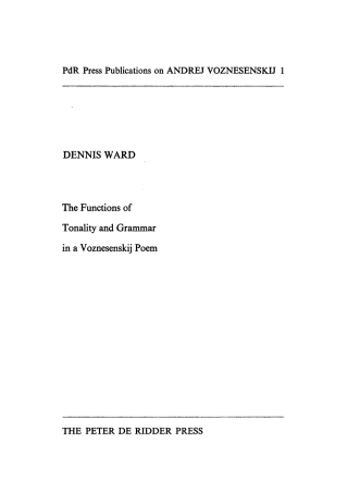 Cover image: The Functions of Tonality and Grammar in a Voznesenskij Poem 1st edition 9783112327494