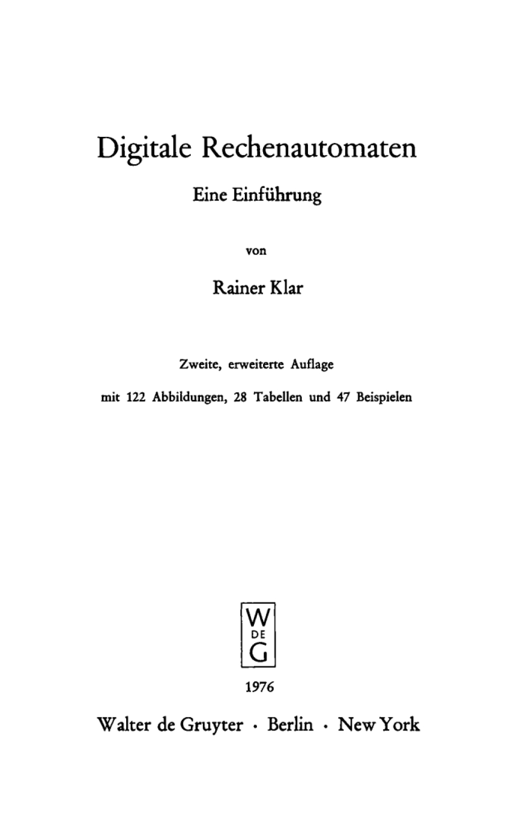 Digitale Rechenautomaten Eine Einführung 2nd Edition