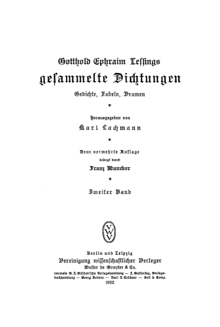 Imagen de portada: G. E. Lessing: Gotthold Ephraim Lessings Sämmtliche Dichtungen. Band 2 1st edition 9783112335956