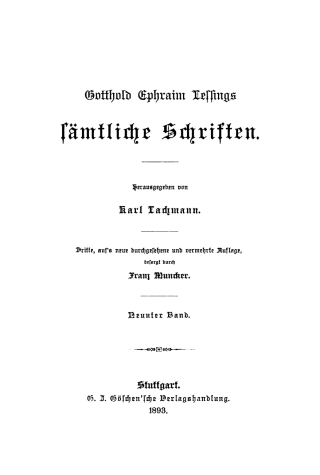 Cover image: Gotthold Ephraim Lessing: Gotthold Ephraim Lessings Sämmtliche Schriften. Band 9 3rd edition 9783112339930