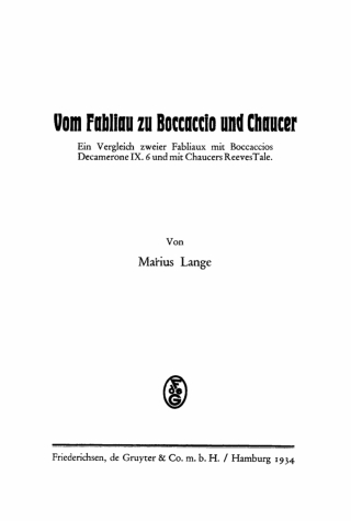 Cover image: Vom Fabliau zu Boccaccio und Chaucer 1st edition 9783112341315