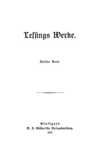 Imagen de portada: G. E. Lessing: Lessings Werke. Band 5 1st edition 9783112345535