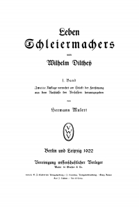Cover image: Wilhelm Dilthey: Leben Schleiermachers. Band 1 2nd edition 9783112353653