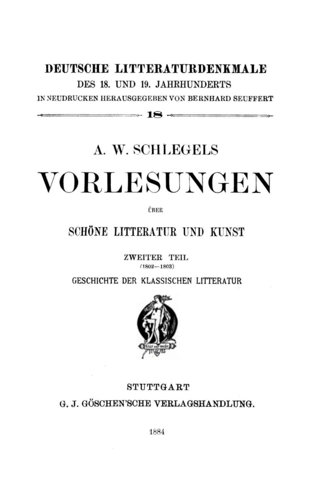 Geschichte der Klassischen Litteratur. (1802–1803) 1st Edition
