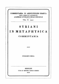 Imagen de portada: Syriani in metaphysica commentaria 1st edition 9783112360811