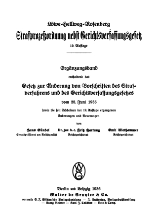 Cover image: Die Strafprozessordnung nebst Gerichtsverfassungsgesetz, Ergänzungsband 19th edition 9783112362679