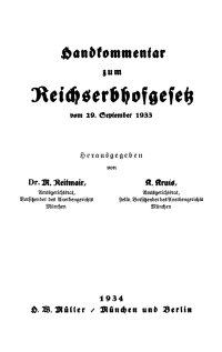 Imagen de portada: Handkommentar zum Reichserbhofgesetz vom 29. September 1933 1st edition 9783112368336
