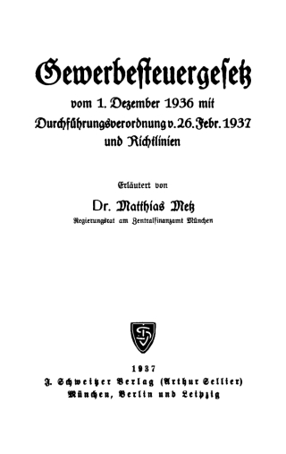 Titelbild: Gewerbesteuergesetz vom 1. Dezember 1956 1st edition 9783112371756