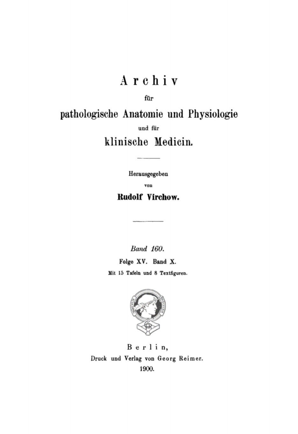 Rudolf Virchow: Archiv für pathologische Anatomie und Physiologie und für klinische Medicin. Band 160 1st Edition