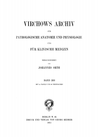 Cover image: Rudolf Virchow: Archiv für pathologische Anatomie und Physiologie und für klinische Medicin. Band 203 1st edition 9783112377079