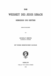 Cover image: Die Weisheit des Jesus Sirach 1st edition 9783112379431