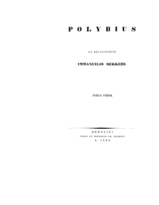 Cover image: Immanuelis Bekker: Polybius. Tomus 1 1st edition 9783112389430