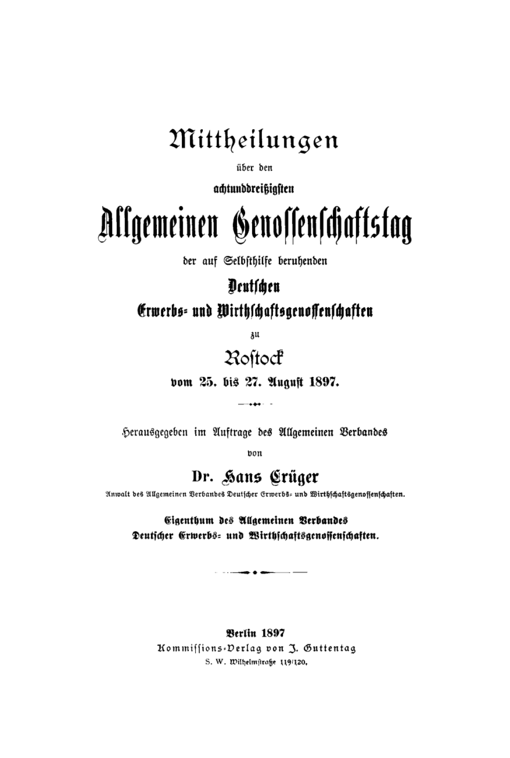 Rostock, vom 25. bis 27. August 1897 1st Edition