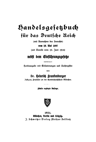 Cover image: Handelsgesetzbuch für das Deutsche Reich 5th edition 9783112396254