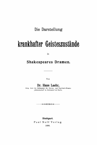 Cover image: Die Darstellung krankhafter Geisteszustände in Shakespeares Dramen 1st edition 9783112397572