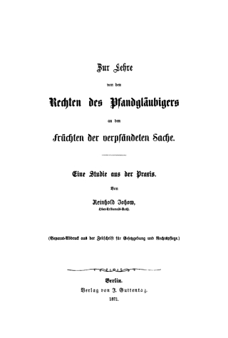 Cover image: Zur Lehre von den Rechten des Pfandgläubigers an den Früchten der verpfändeten Sache 1st edition 9783112397756