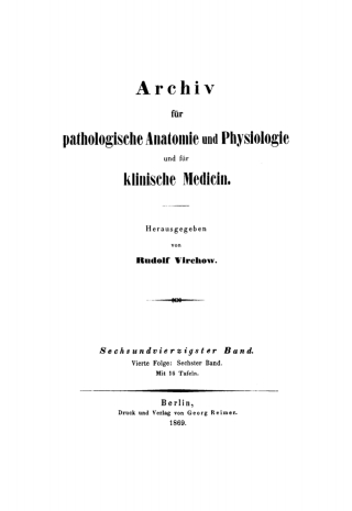 Cover image: Rudolf Virchow: Archiv für pathologische Anatomie und Physiologie und für klinische Medicin. Band 46 1st edition 9783112403570