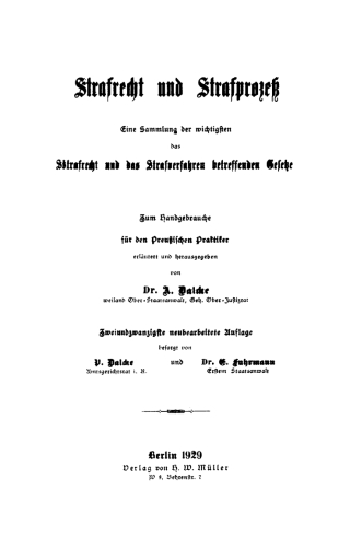 Cover image: Strafrecht und Strafprozeß 22nd edition 9783112405659