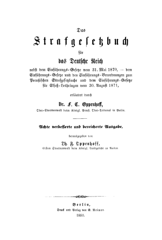 Cover image: Das Strafgesetzbuch für das Deutsche Reich 8th edition 9783112407011