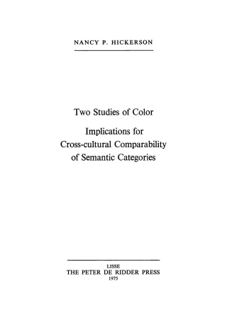 Cover image: Two Studies of Color 1st edition 9783112420430