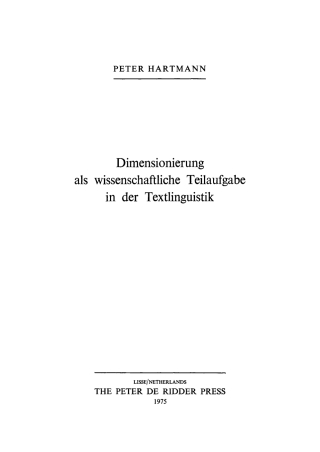 Imagen de portada: Dimensionierung als wissenschaftliche Teilaufgabe in der Textlinguistik 1st edition 9783112420478