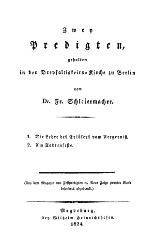 Cover image: Zwey Predigten, gehalten in der Dreyfaltigkeits-Kirche zu Berlin 1st edition 9783112430996