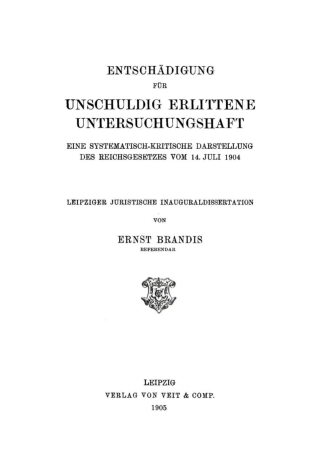 Cover image: Entschädigung für unschuldig erlittene Untersuchungshaft 1st edition 9783112432075