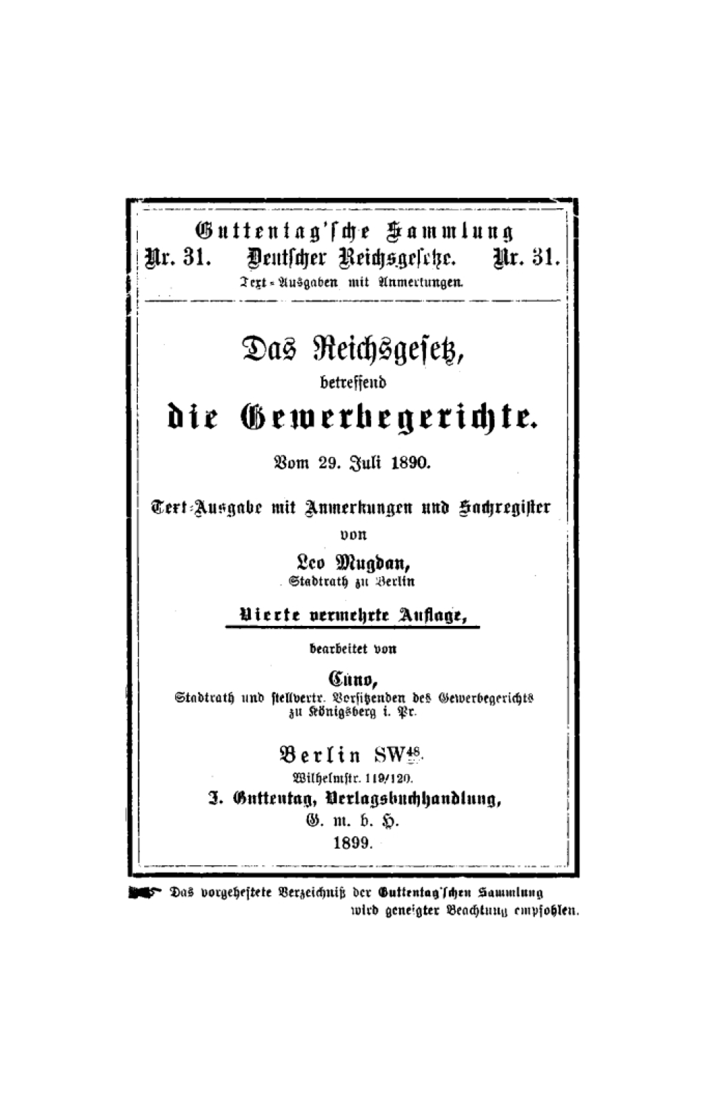 Das Reichsgesetz betreffend die Gewerbegerichte Vom 29. Juli 1890 4th Edition