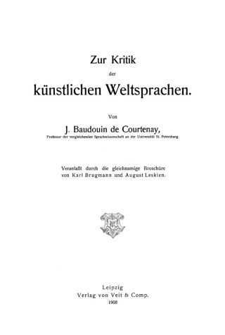 Imagen de portada: Zur Kritik der künstlichen Weltsprachen 1st edition 9783112436110