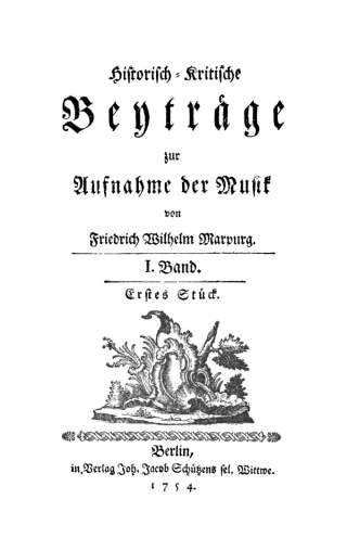 Cover image: Friedrich Wilhelm Marpurg: Historisch-kritische Beyträge zur Aufnahme der Musik. Band 1 1st edition 9783112437551
